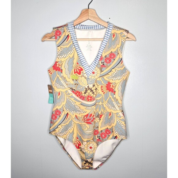 SEEA Lido Surf Suit Women's Large One Piece Swimsuit Beach Boho Retro V-Neck NWT - Picture 1 of 8